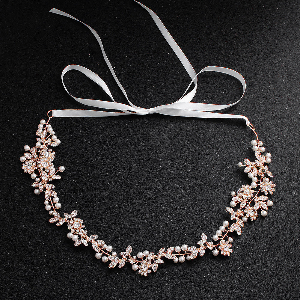 #06418077 Floral Crystal Headbands with Imitation Pearls