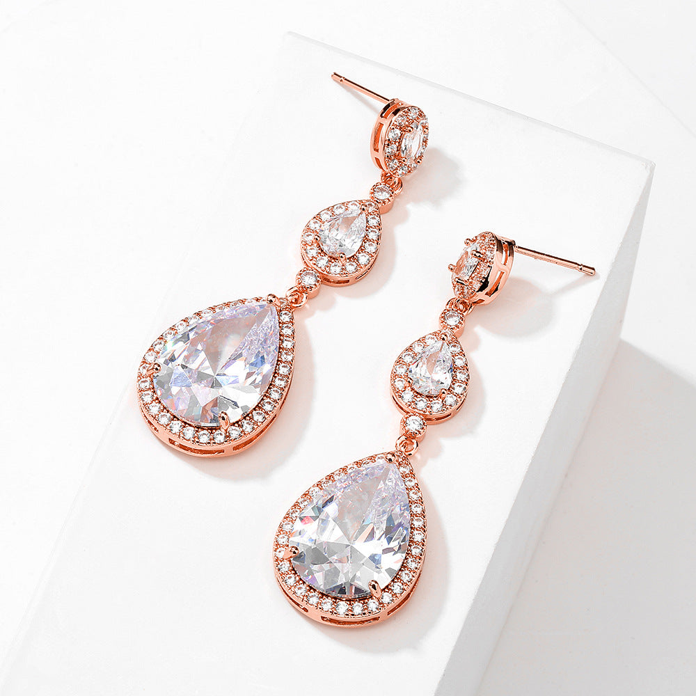 22103435 Long Teardrop Cubic Zirconia Earrings (Silver, Gold, Rose-Gold)