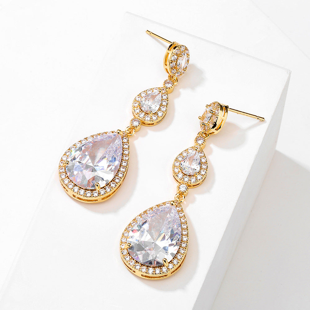 22103435 Long Teardrop Cubic Zirconia Earrings (Silver, Gold, Rose-Gold)