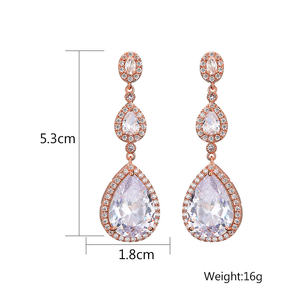 22103435 Long Teardrop Cubic Zirconia Earrings (Silver, Gold, Rose-Gold)