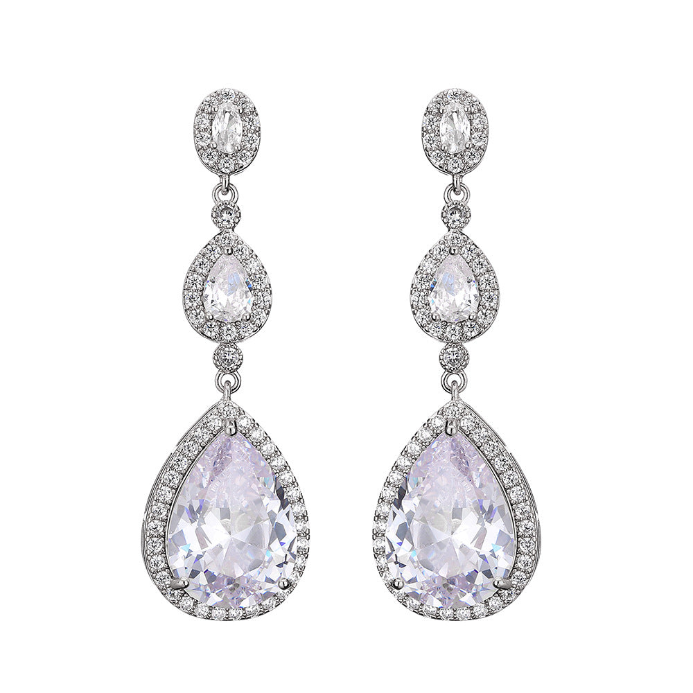 22103435 Long Teardrop Cubic Zirconia Earrings (Silver, Gold, Rose-Gold)