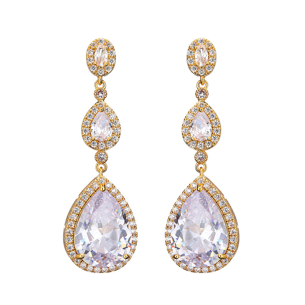 22103435 Long Teardrop Cubic Zirconia Earrings (Silver, Gold, Rose-Gold)