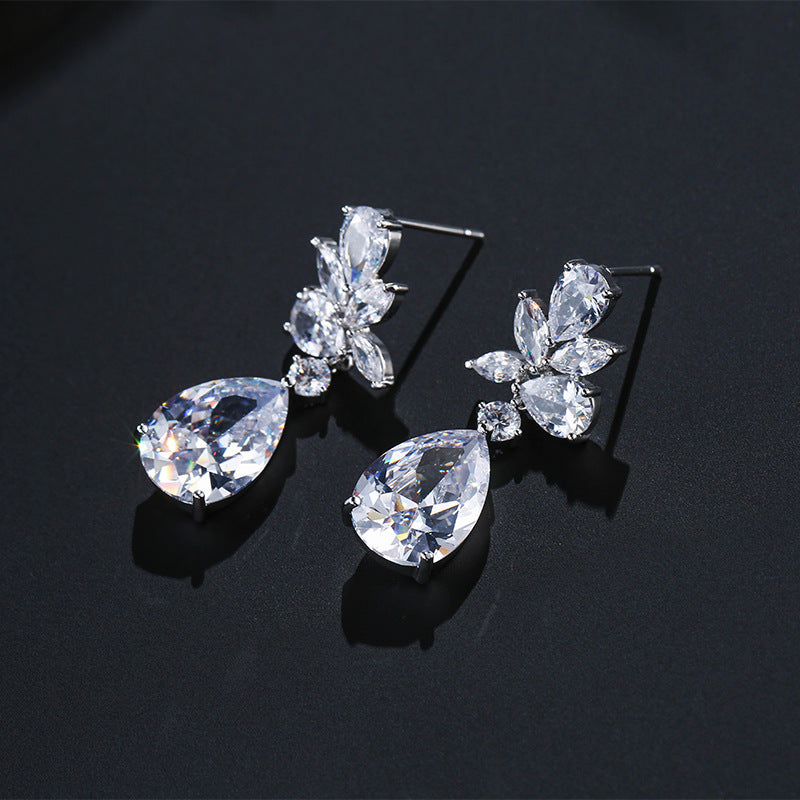 22219613 Cubic Zirconia Teardrop Earrings (Silver, Gold, Rose-Gold, Blue)