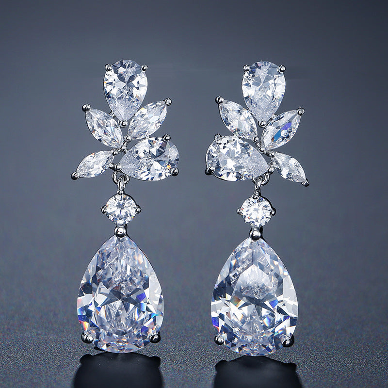 22219613 Cubic Zirconia Teardrop Earrings (Silver, Gold, Rose-Gold, Blue)