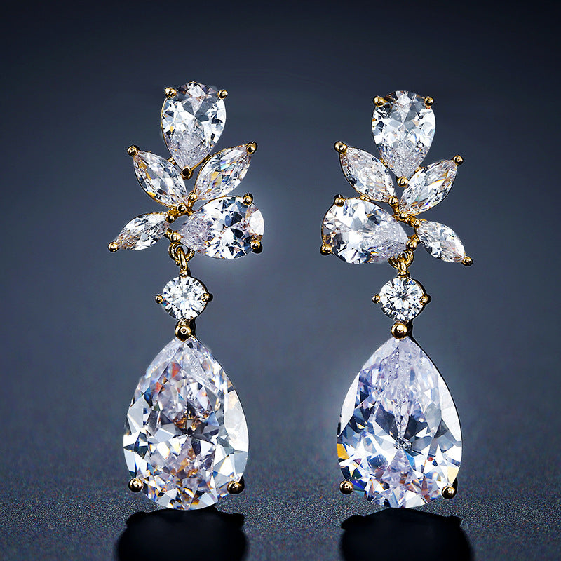 22219613 Cubic Zirconia Teardrop Earrings (Silver, Gold, Rose-Gold, Blue)