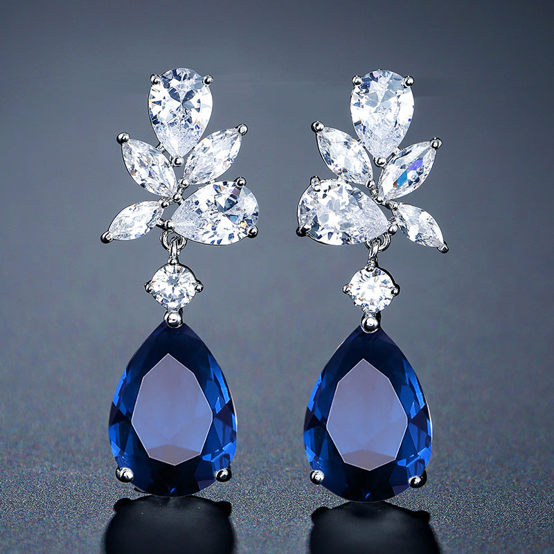 22219613 Cubic Zirconia Teardrop Earrings (Silver, Gold, Rose-Gold, Blue)