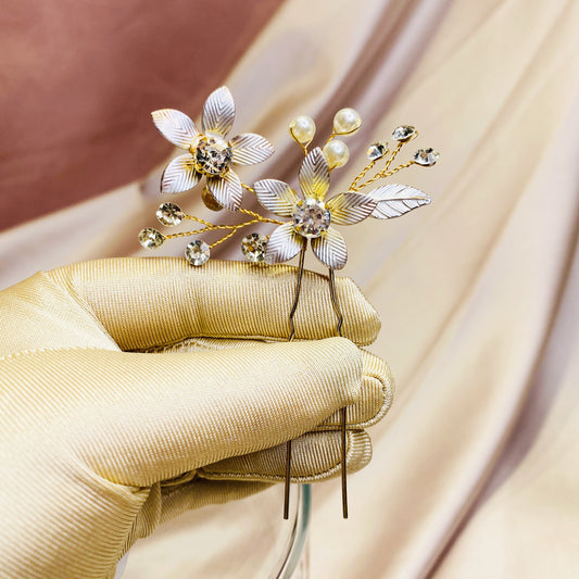 #06448189 Lovely Flowers Hairpins with Imitation Pearls and Rhinestones (Set for 2)