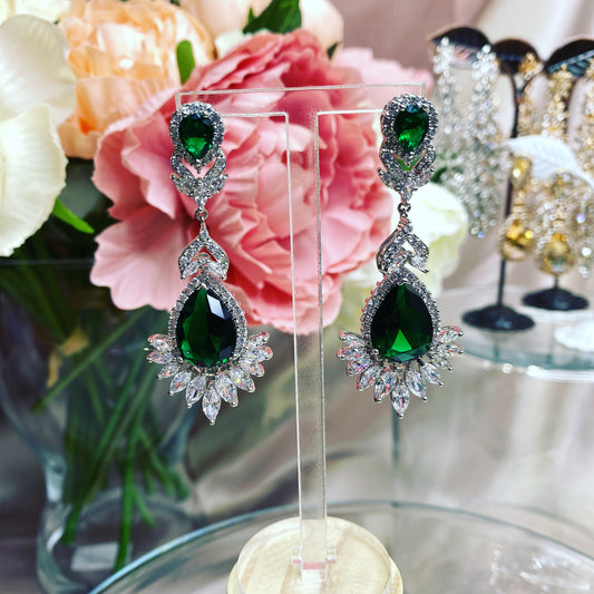 #09532002 Green Cubic Zirconia Luxruy Earrings
