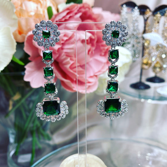 #09532004  Green Cubic Zirconia Earring 6.9*2cm