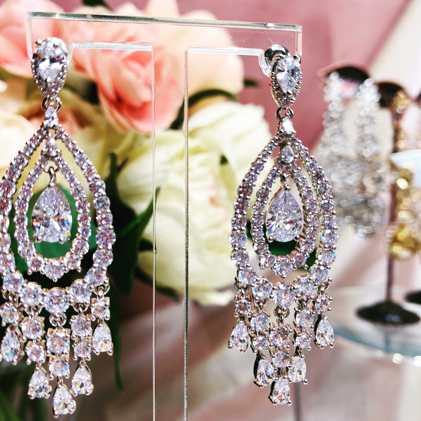 #10532013 Cubic Zirconia Earrings 4.5*1.7cm