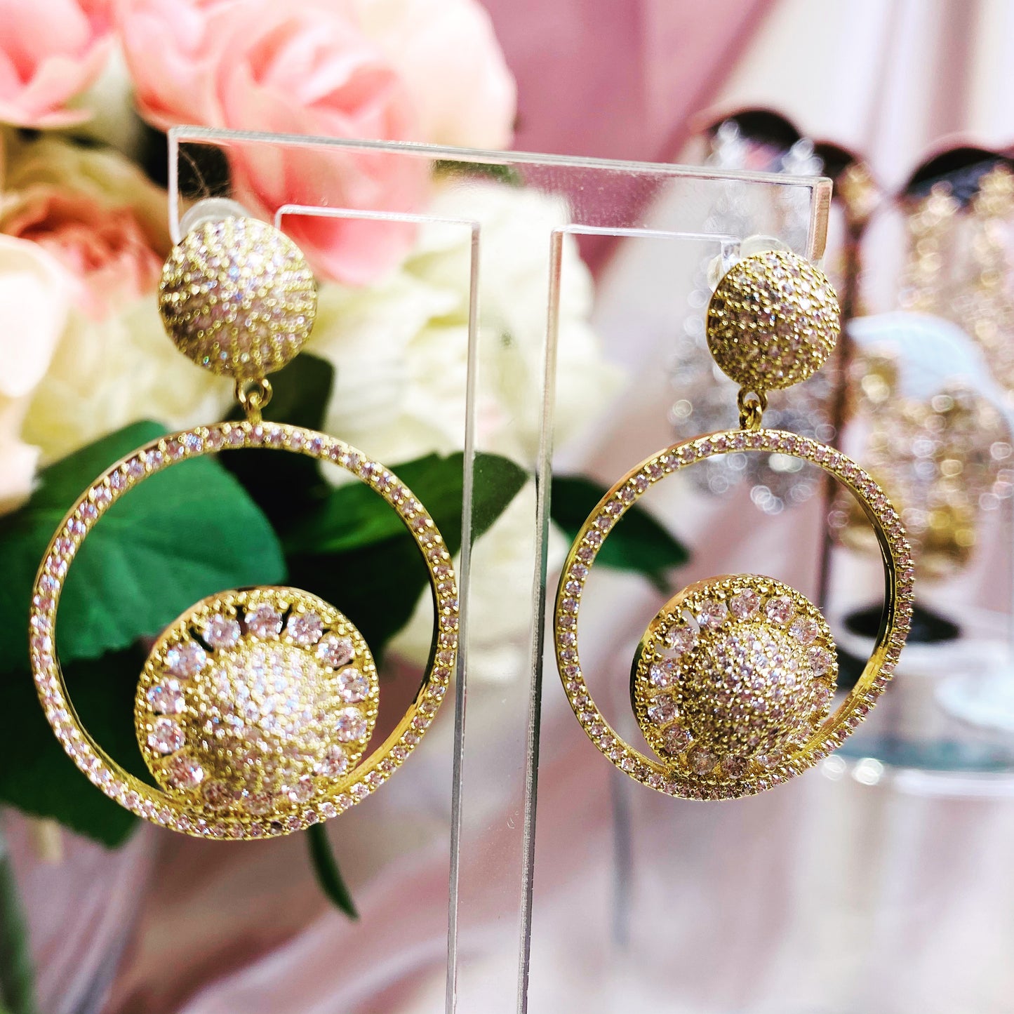 #09532015 Cubic Zirconia Earrings 3.9*2.8cm
