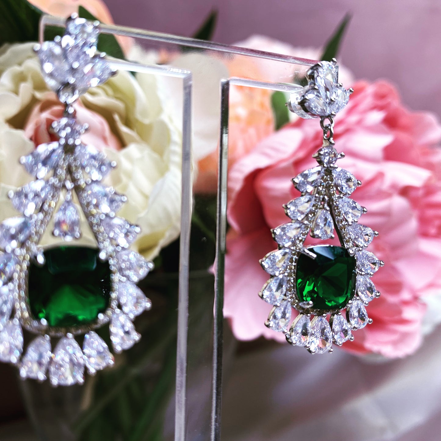 #09532016 Cubic Zirconia Earrings 4.1*2.1cm