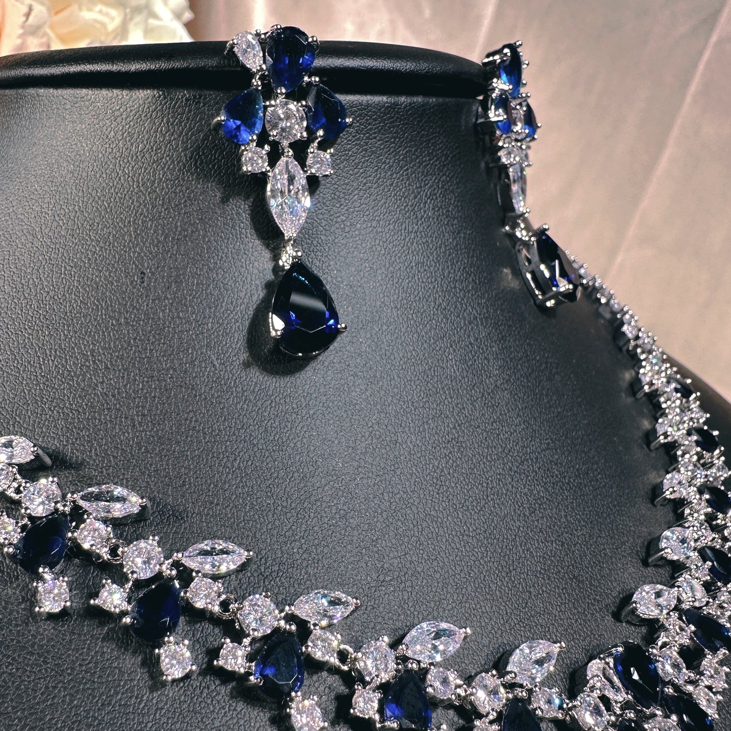 #18522020 Cubic Zirconia Jewelry Set (Green,Blue,Silver)