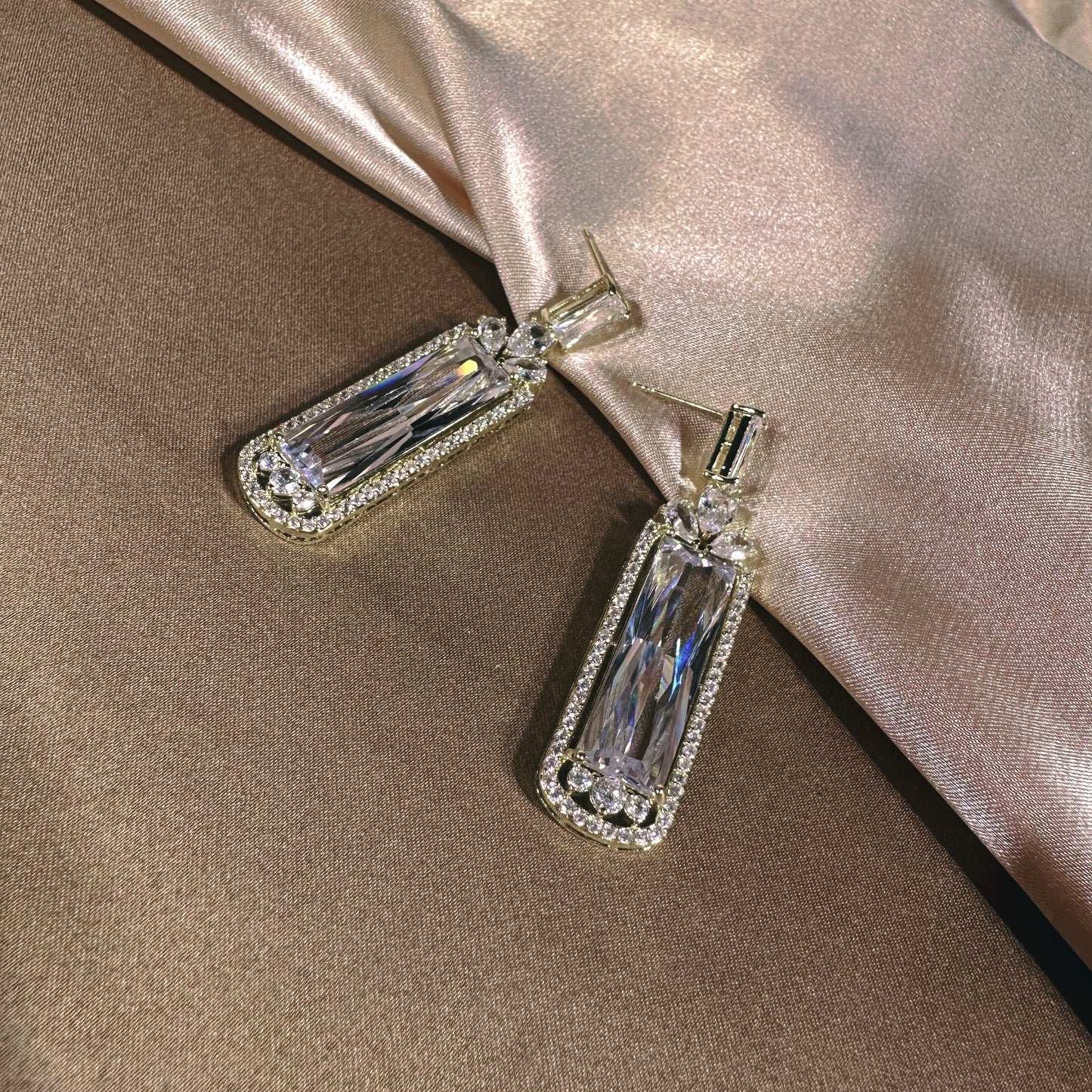 #22103436 Luxurious Baguette Cubic Zirconia Shape Style Earrings Perfect for Any Special Occasion