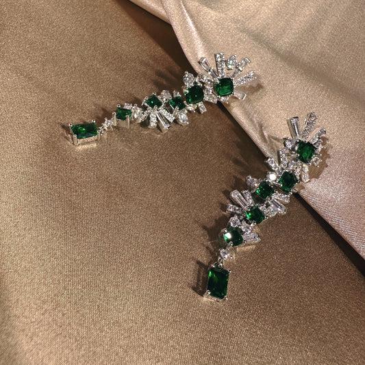 #2218367 Sparkling Perfection: Long Luxury Cubic Zirconia Earrings for Brides