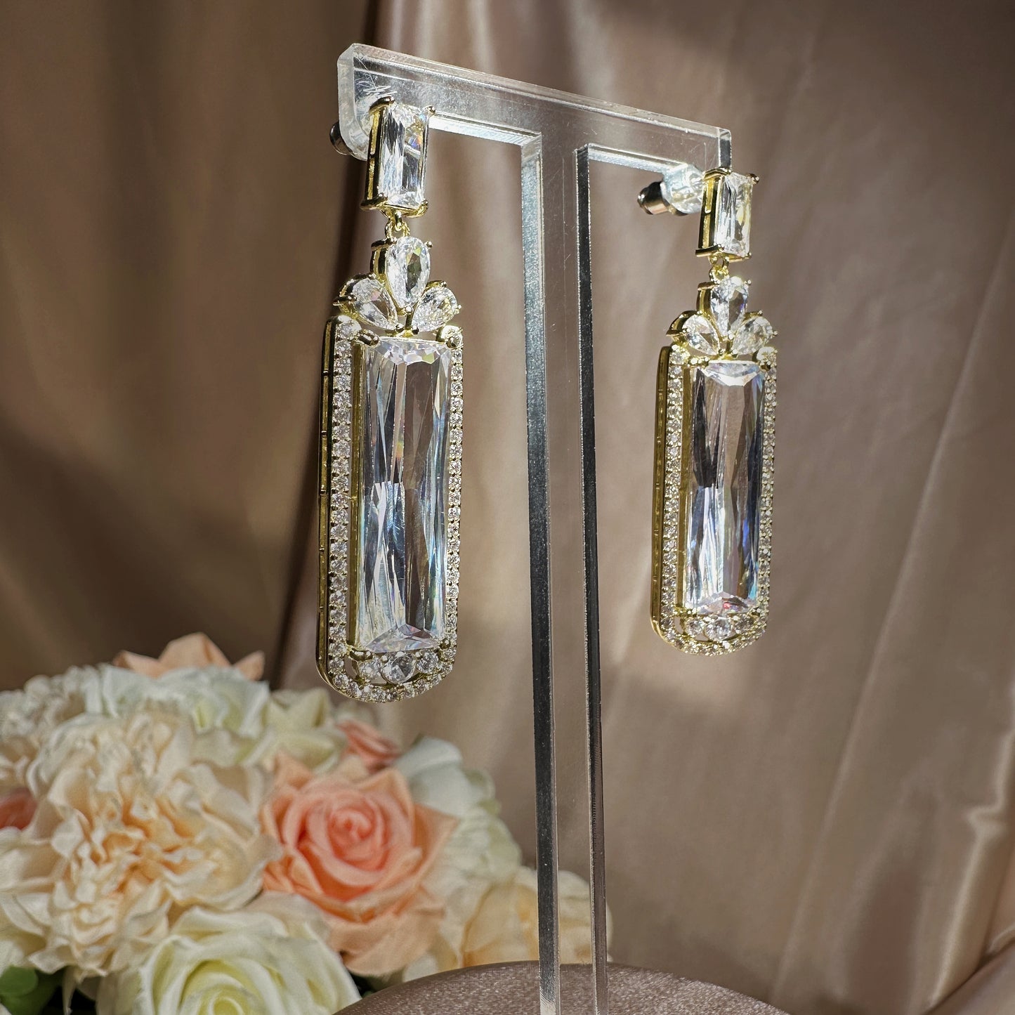 #22103436 Luxurious Baguette Cubic Zirconia Shape Style Earrings Perfect for Any Special Occasion
