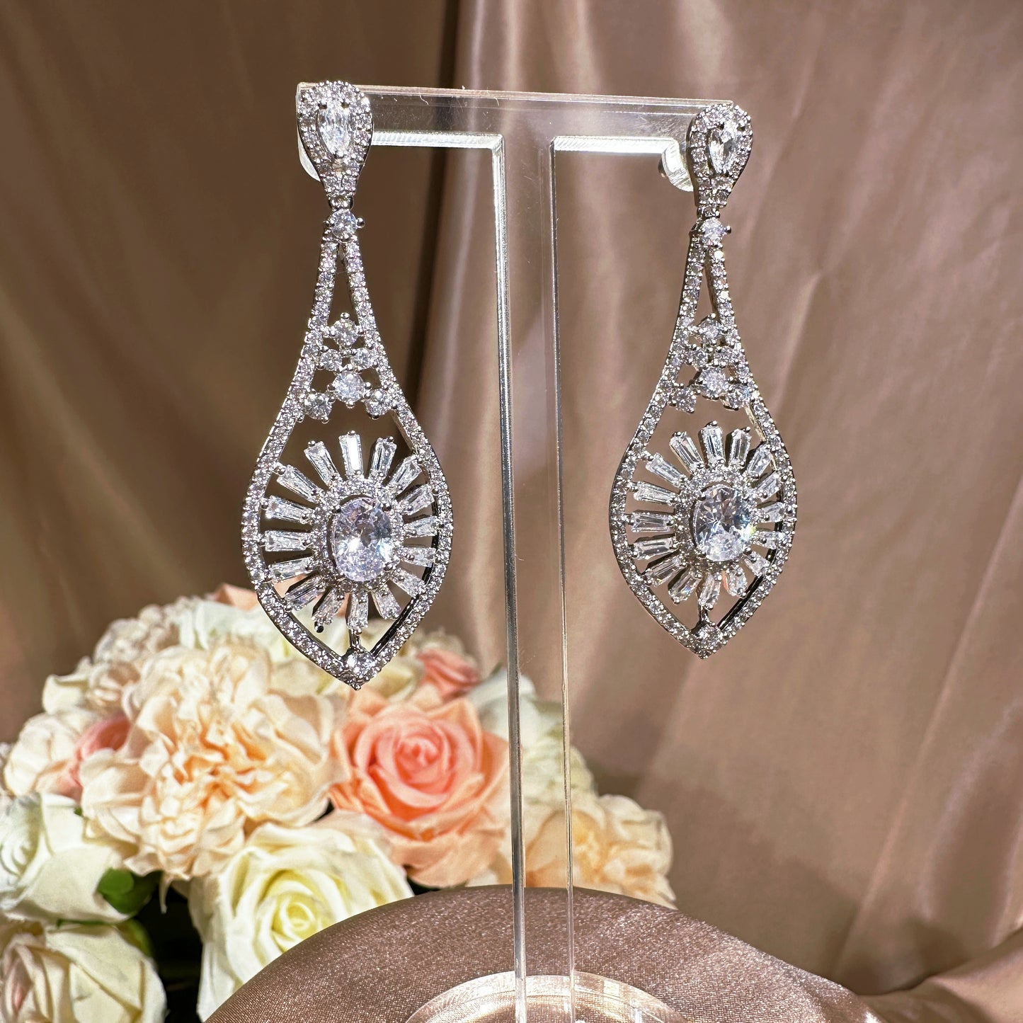 #11532010 Brilliant Round Cut Cubic Zirconia Drop Earrings