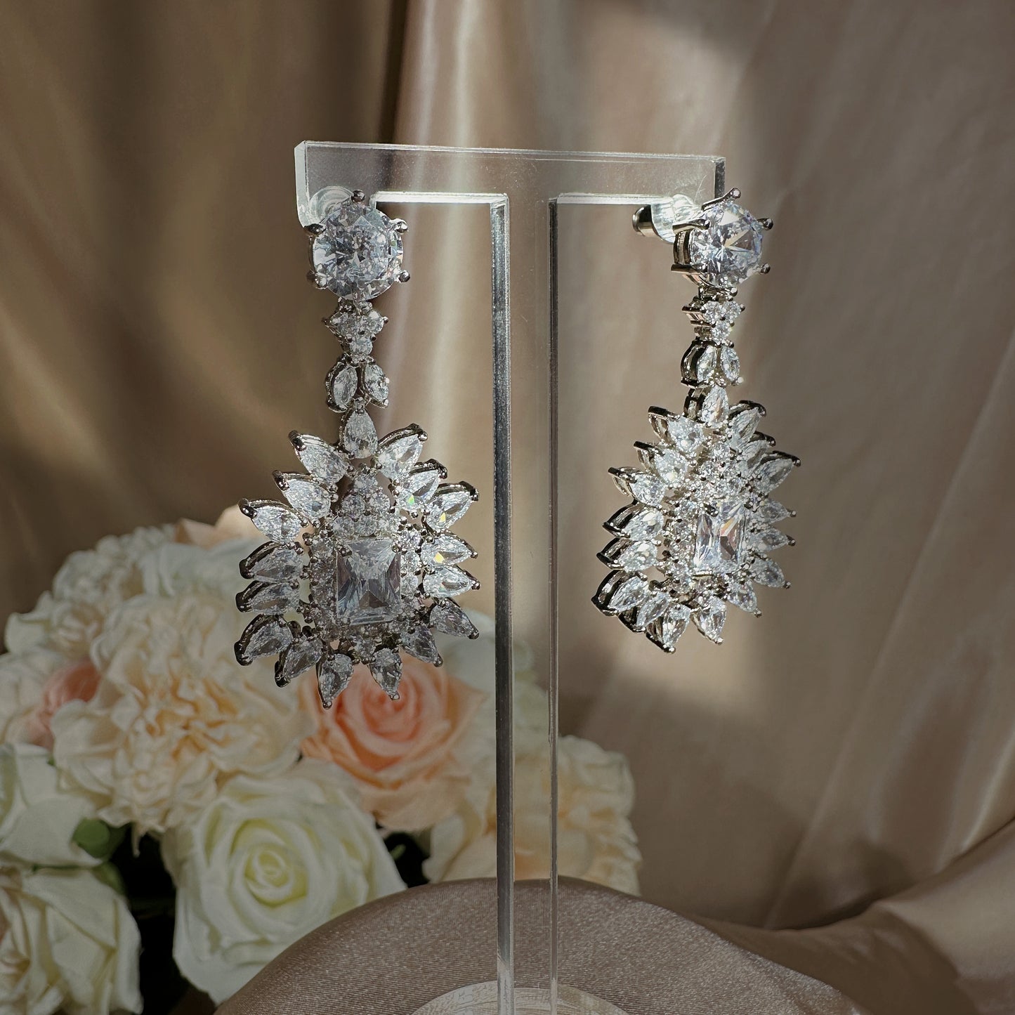 #2218342 Dazzling Cubic Zirconia Teardrop Earrings for Special Occasions (Available in Silver & Rose-Gold)
