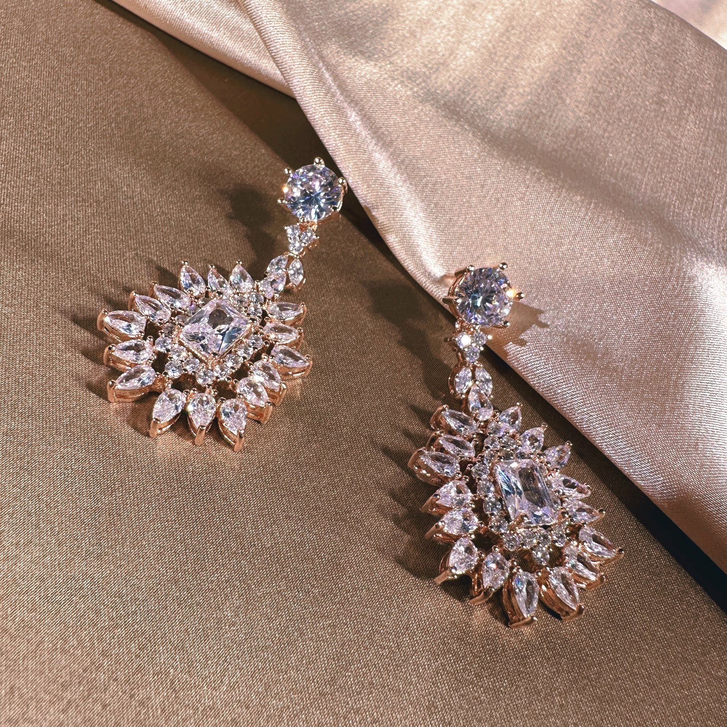#2218342 Dazzling Cubic Zirconia Teardrop Earrings for Special Occasions (Available in Silver & Rose-Gold)