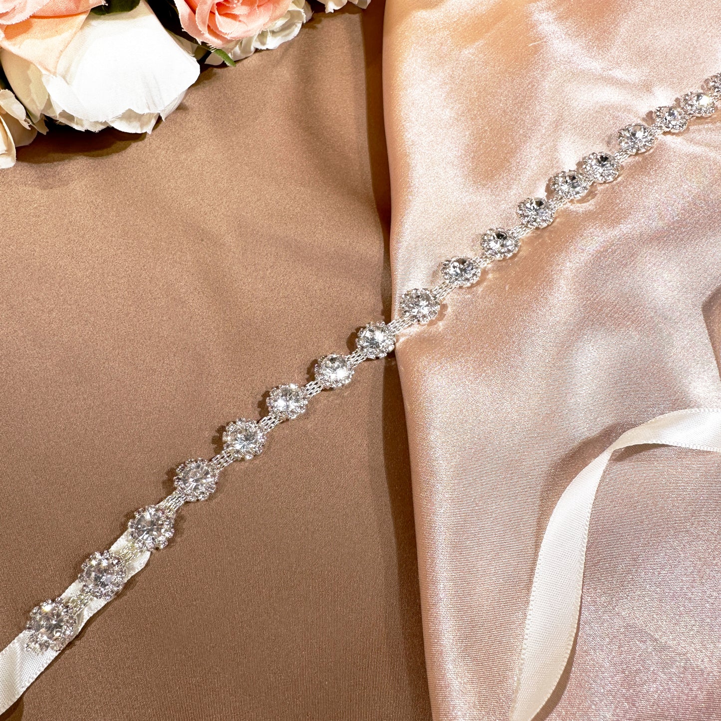 #220415164 Shine Bright Like a Diamond: Stunning Rhinestone Belt for Brides