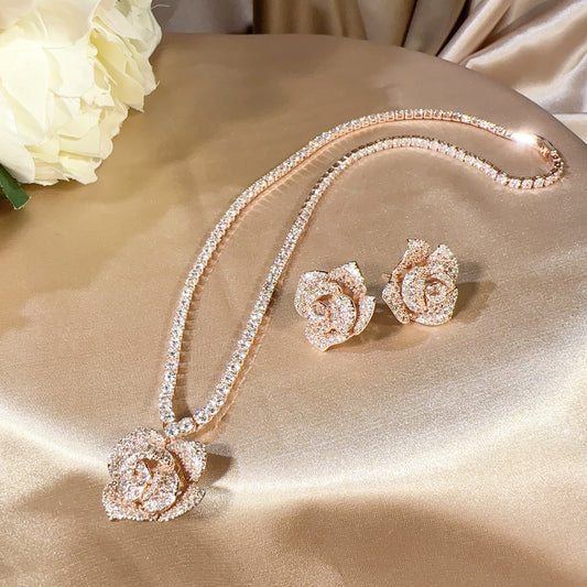 230952021 Rose Design Cubic Zirconia Jewelry Set