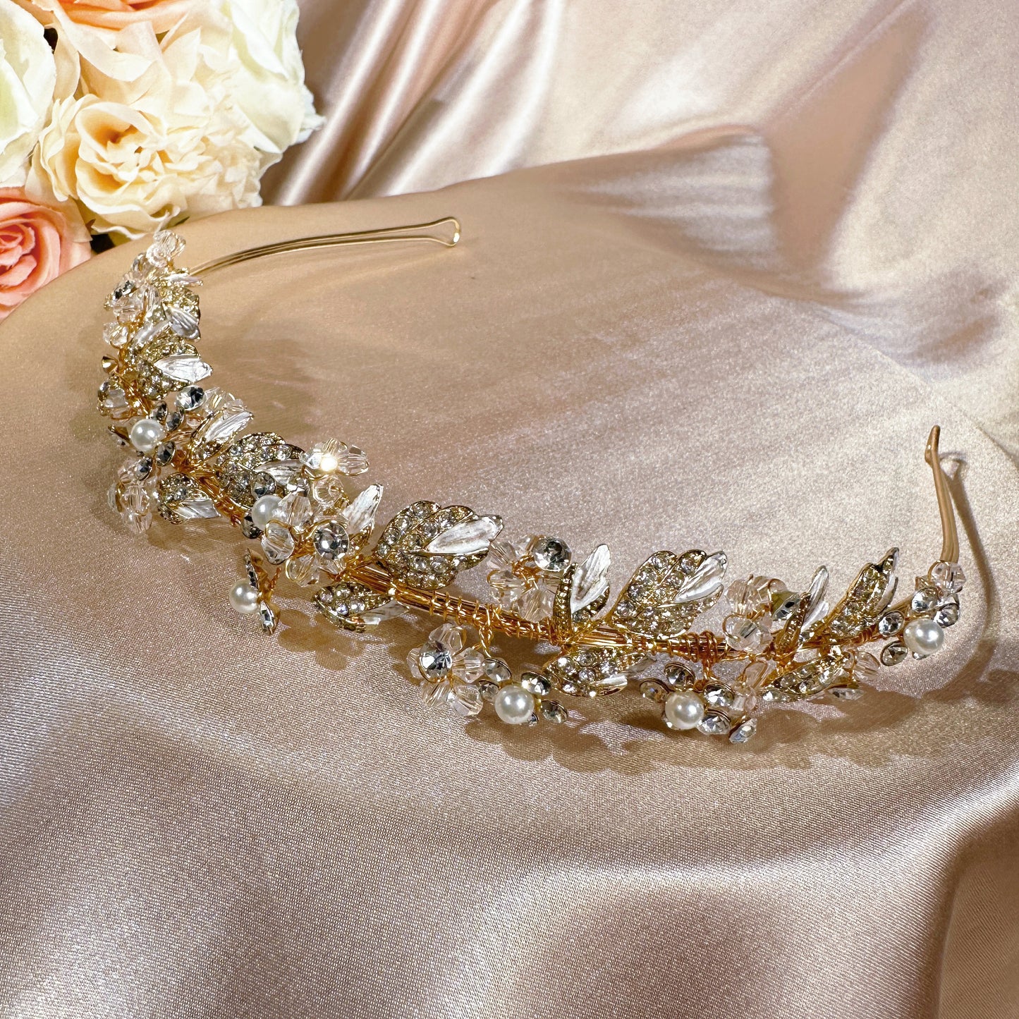 2301278428 Chic and Romantic Leaf and Flower Headband for Brides (Gold & Silver)