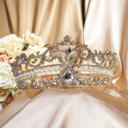 23292873 Pearl-Studded Gold Tiara for a Touch of Glamour