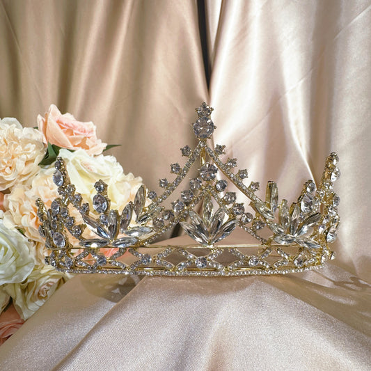 23292866 Elegant Gold Rhinestone Tiara for a Romantic Look | Bridal Hairstyle | Bridal Accessories | For Wedding