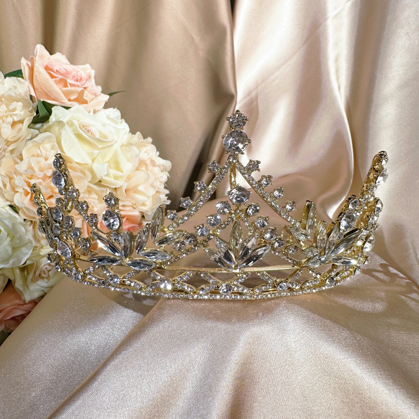 23292866 Elegant Gold Rhinestone Tiara for a Romantic Look | Bridal Hairstyle | Bridal Accessories | For Wedding