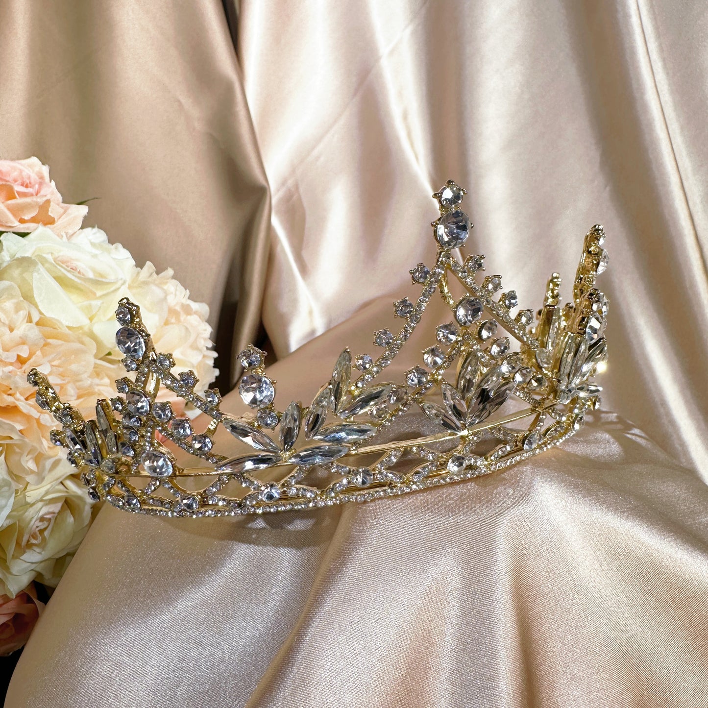 23292866 Elegant Gold Rhinestone Tiara for a Romantic Look | Bridal Hairstyle | Bridal Accessories | For Wedding