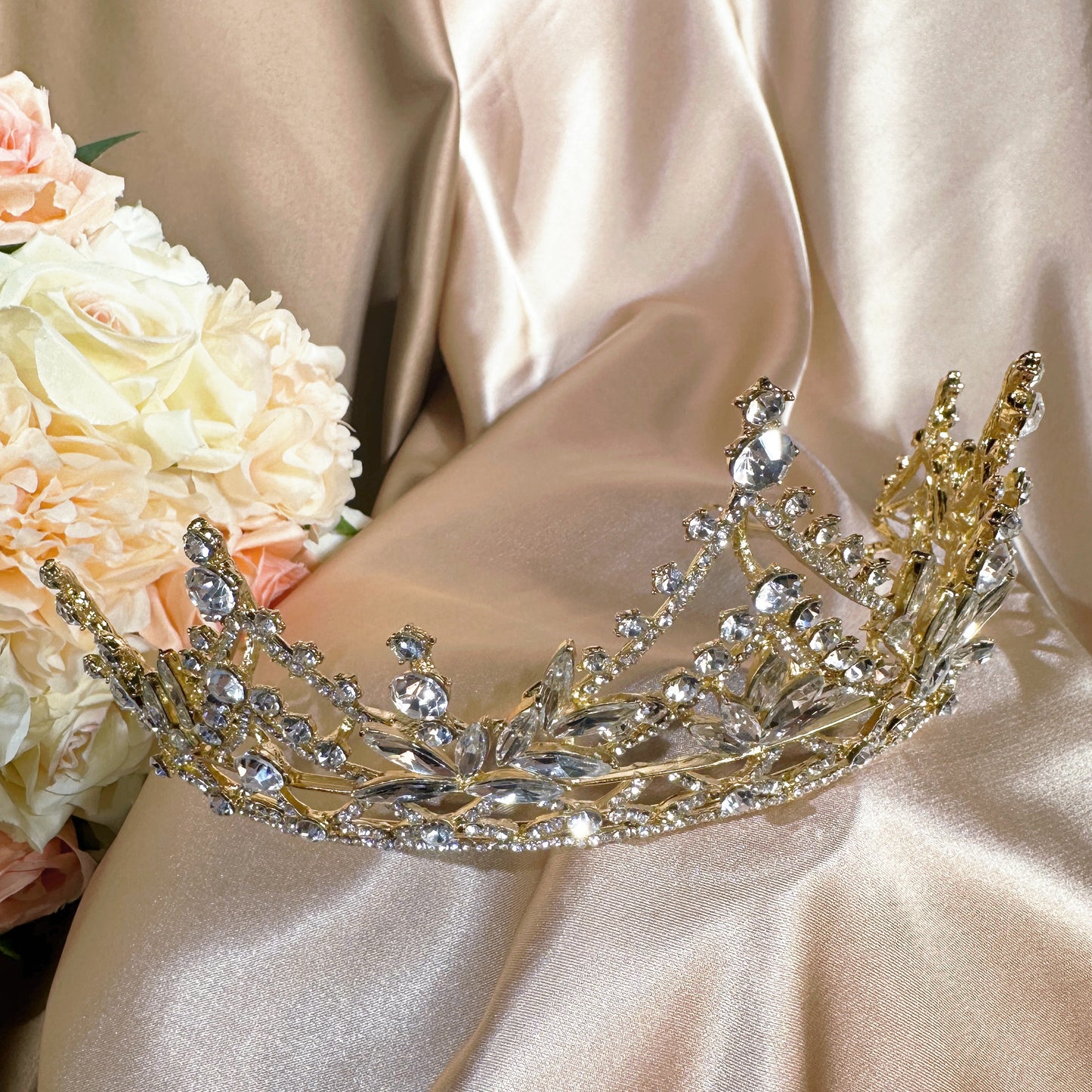 23292866 Elegant Gold Rhinestone Tiara for a Romantic Look | Bridal Hairstyle | Bridal Accessories | For Wedding