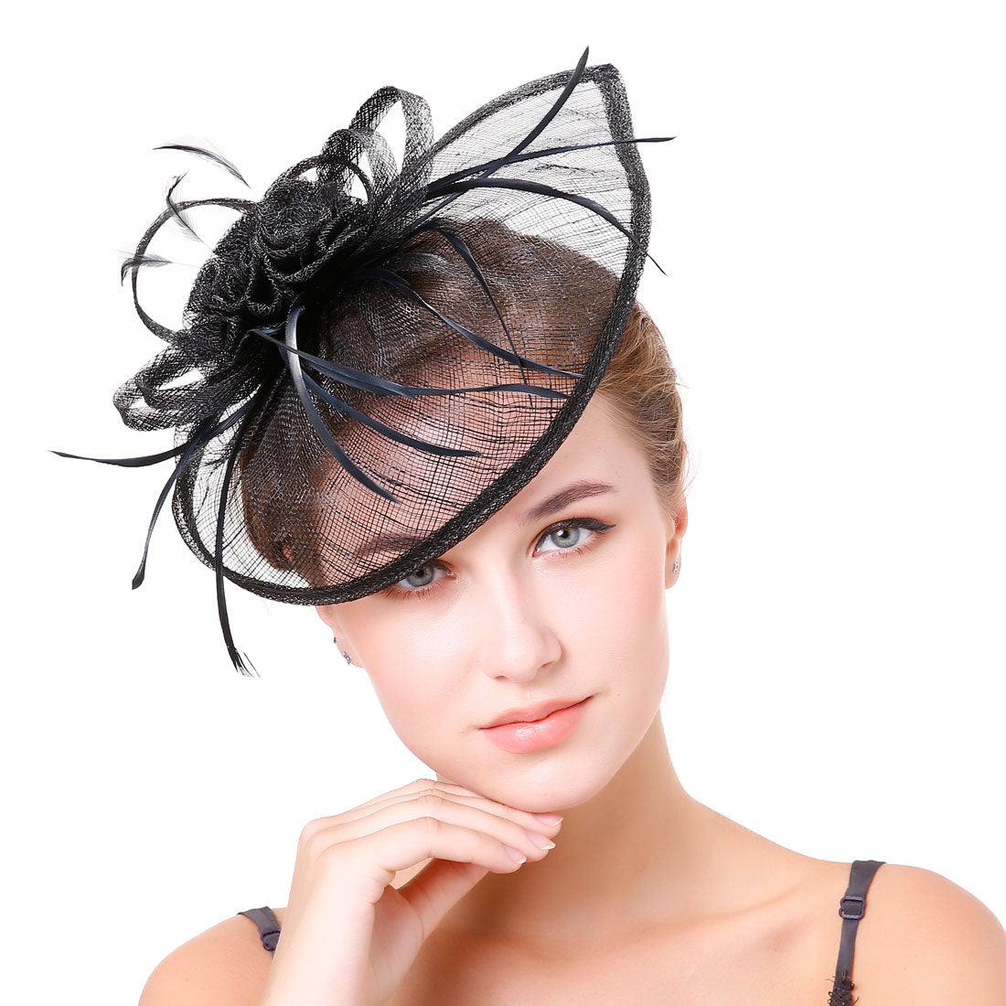#09948010 Beautiful Linen Fascinators With Flowers and Feathers