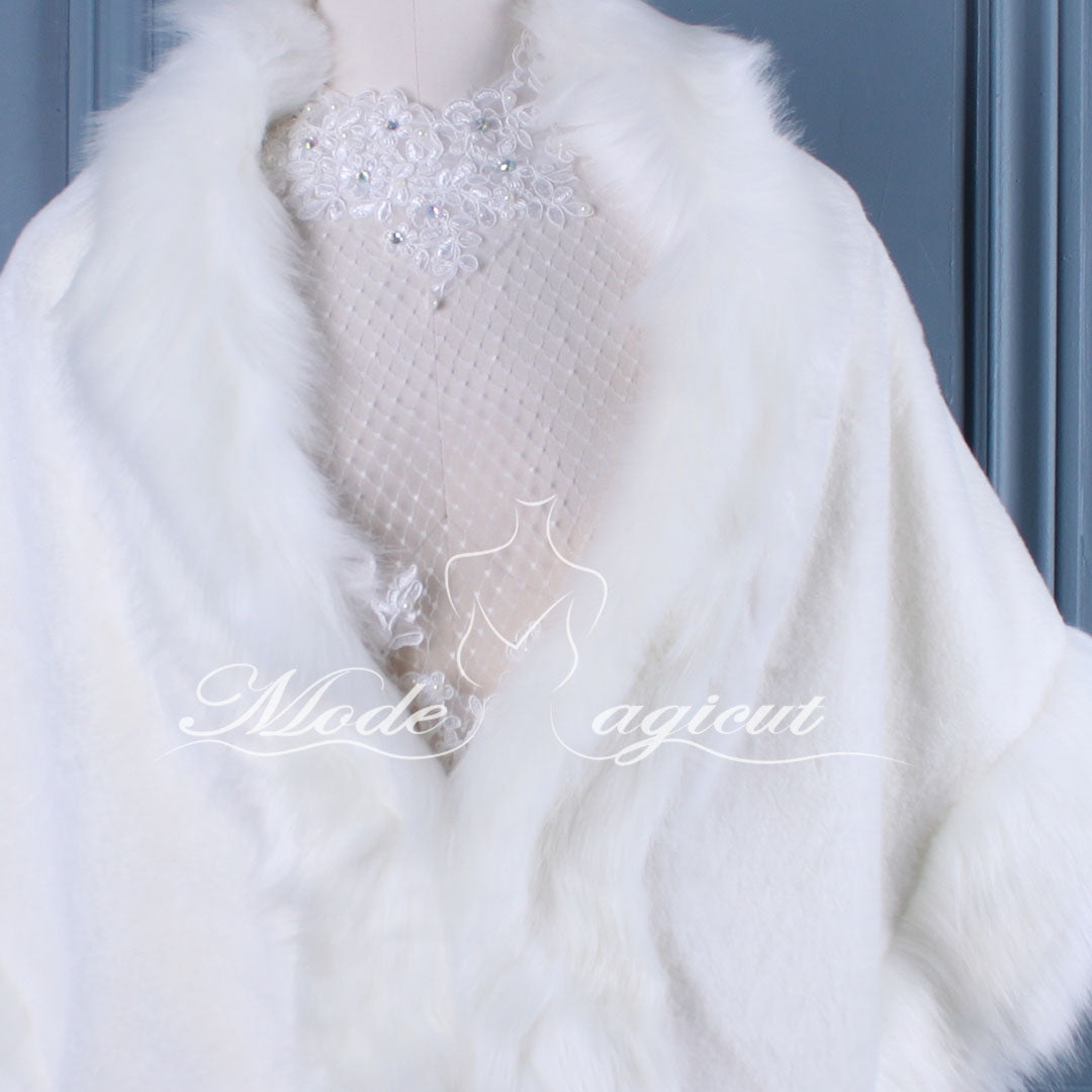 #14218004 Classic Faux Fur Shawl (Ivory, Black)