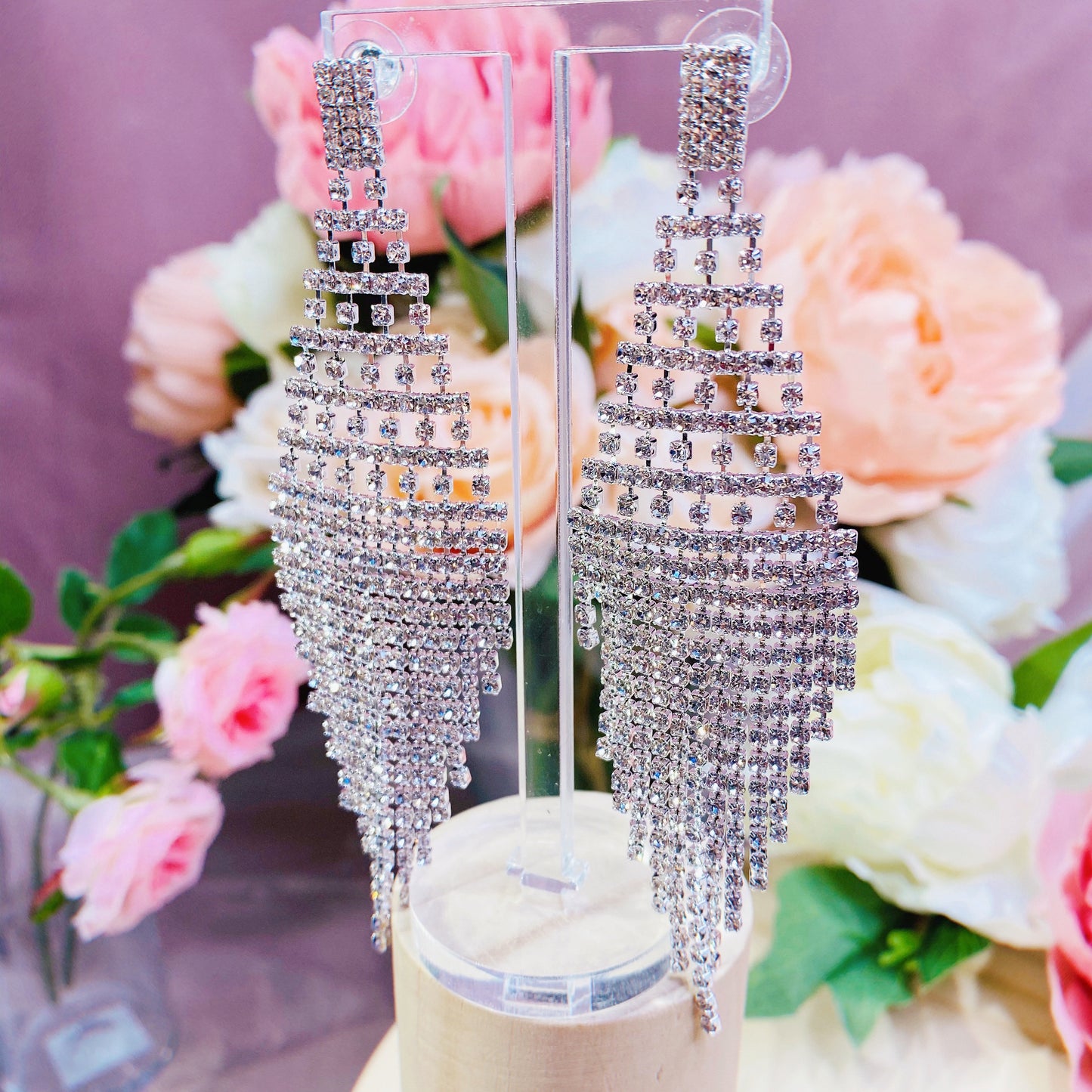 #01538003 Rhinestones Earrings (Silver, Golden) 10.5cm*4cm