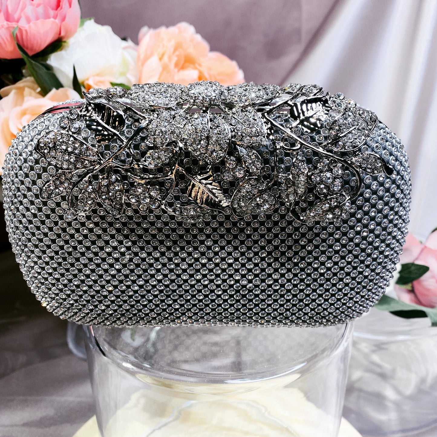 #12819102 Roses cover Rhinestone Clutches (Golden, Silver, Black)