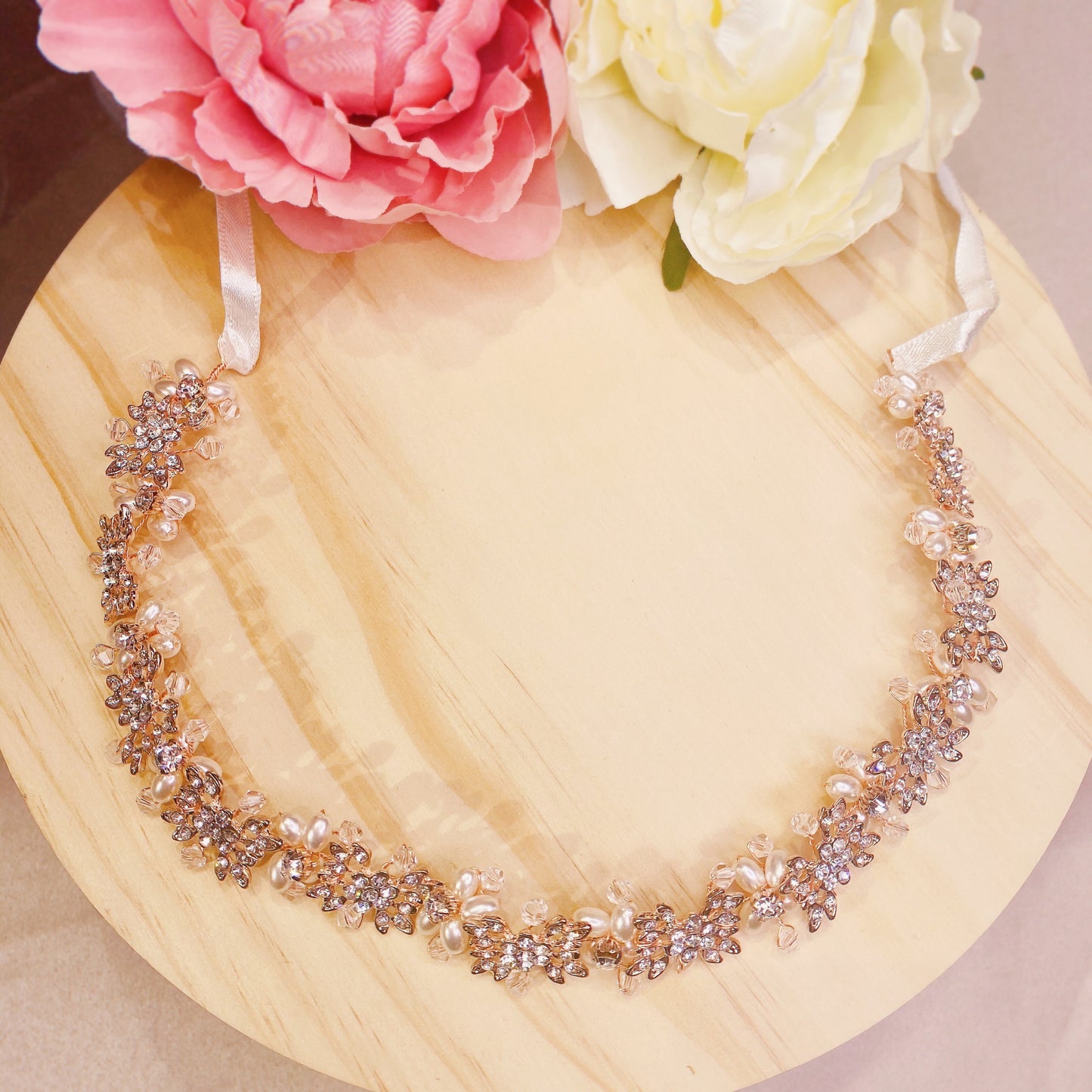 #06410074 Rhinestones Headband with Imitation Pearls (Rose Gold, Silver, Golden) 32cm*2.5cm