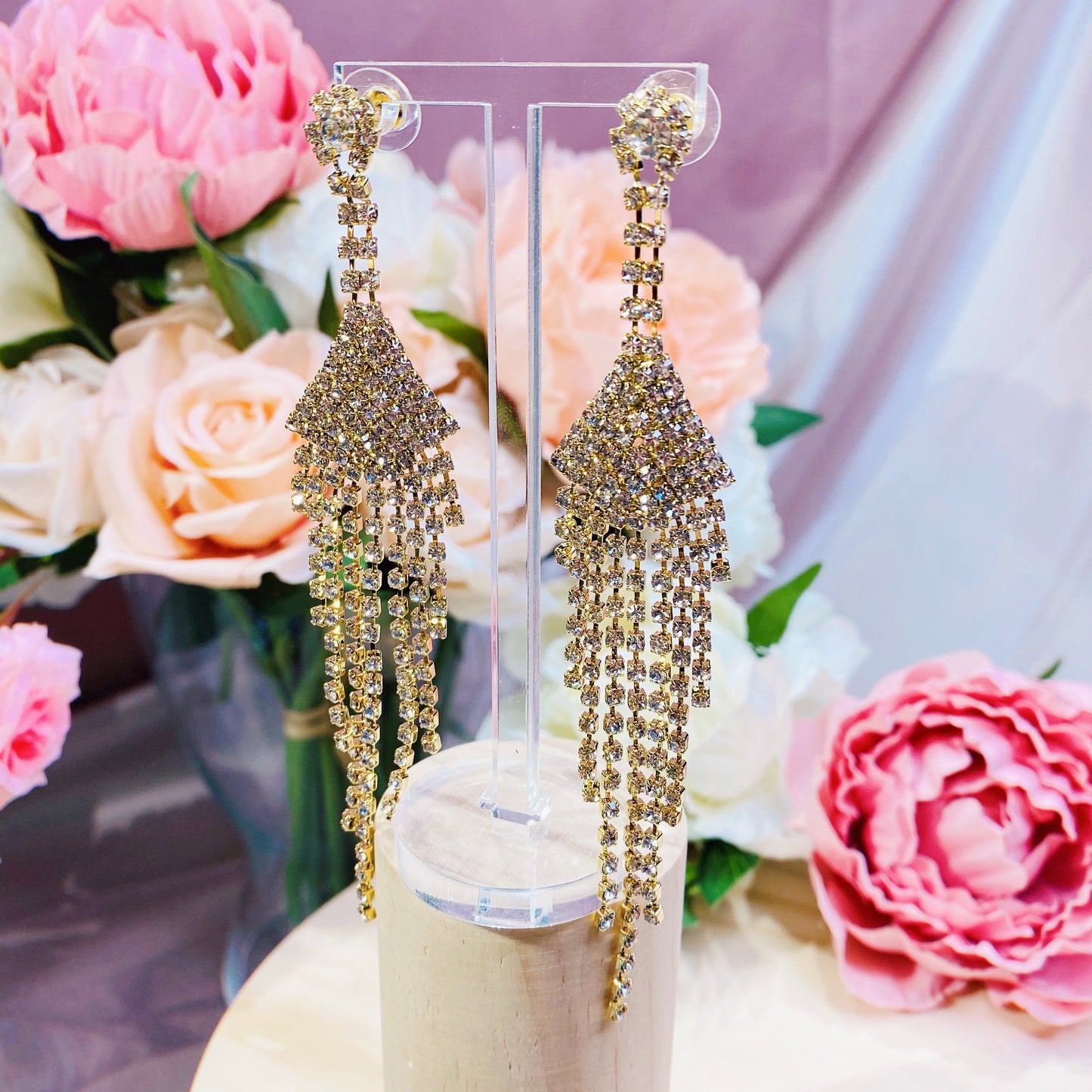 #01538001 Rhinestones Earrings (Golden, Silver)12.5cm *2cm