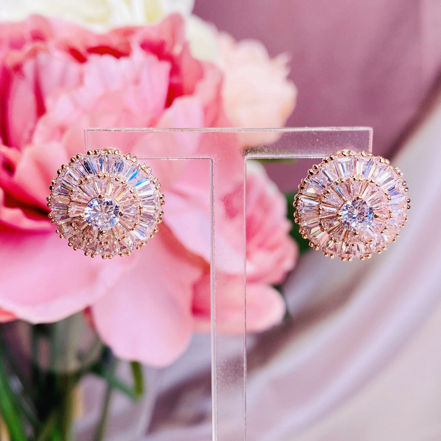 #06538103 Rose Gold Cubic Zirconia Earrings 17mm*17mm