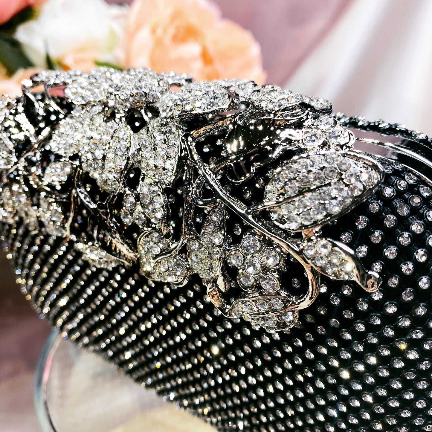 #12819102 Roses cover Rhinestone Clutches (Golden, Silver, Black)