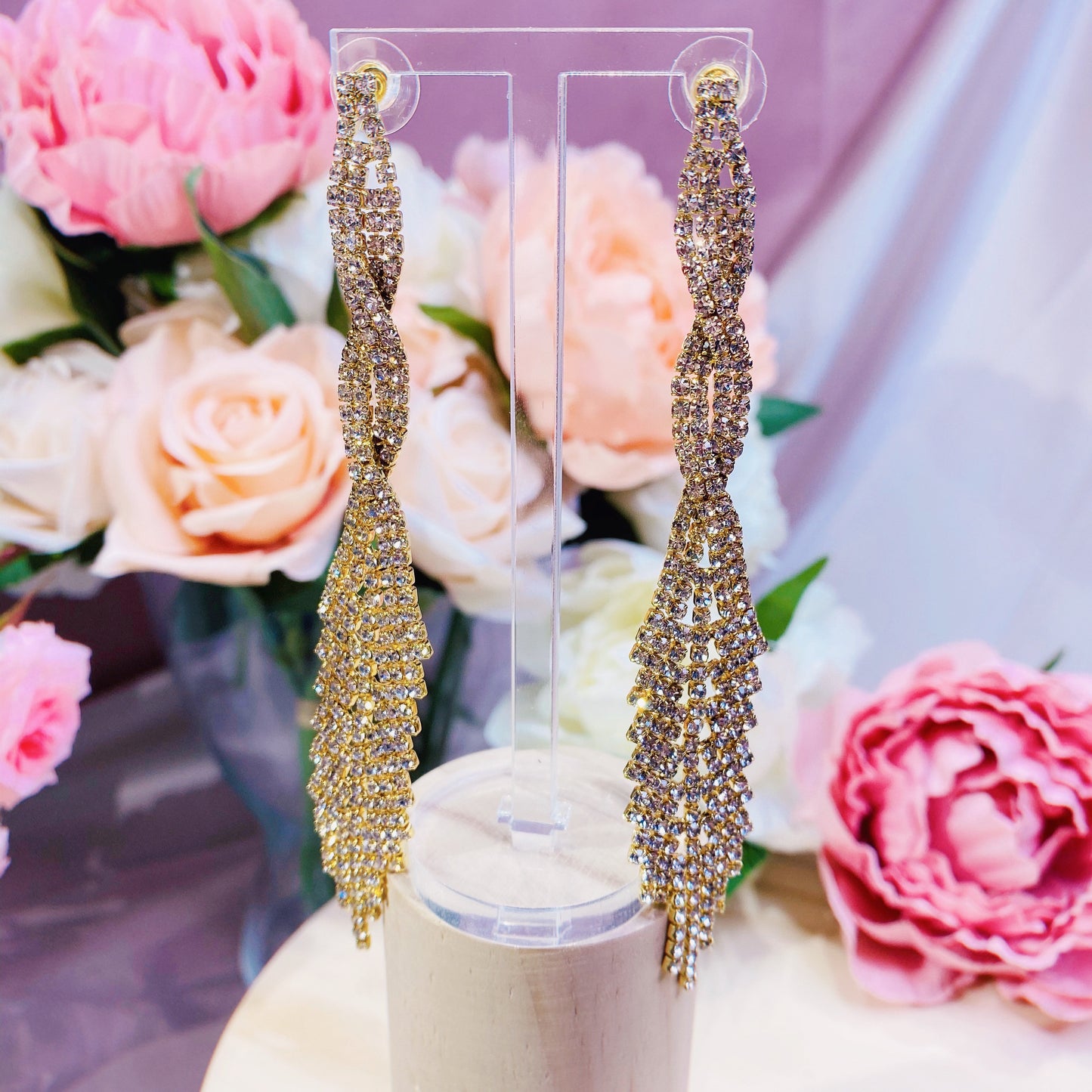 #01538002 Rhinestones Earring (Silver, Golden) 12cm*1.8cm