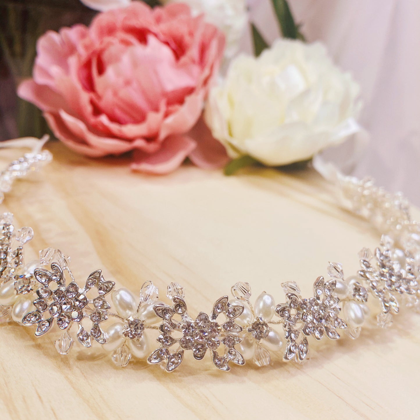 #06410074 Rhinestones Headband with Imitation Pearls (Rose Gold, Silver, Golden) 32cm*2.5cm