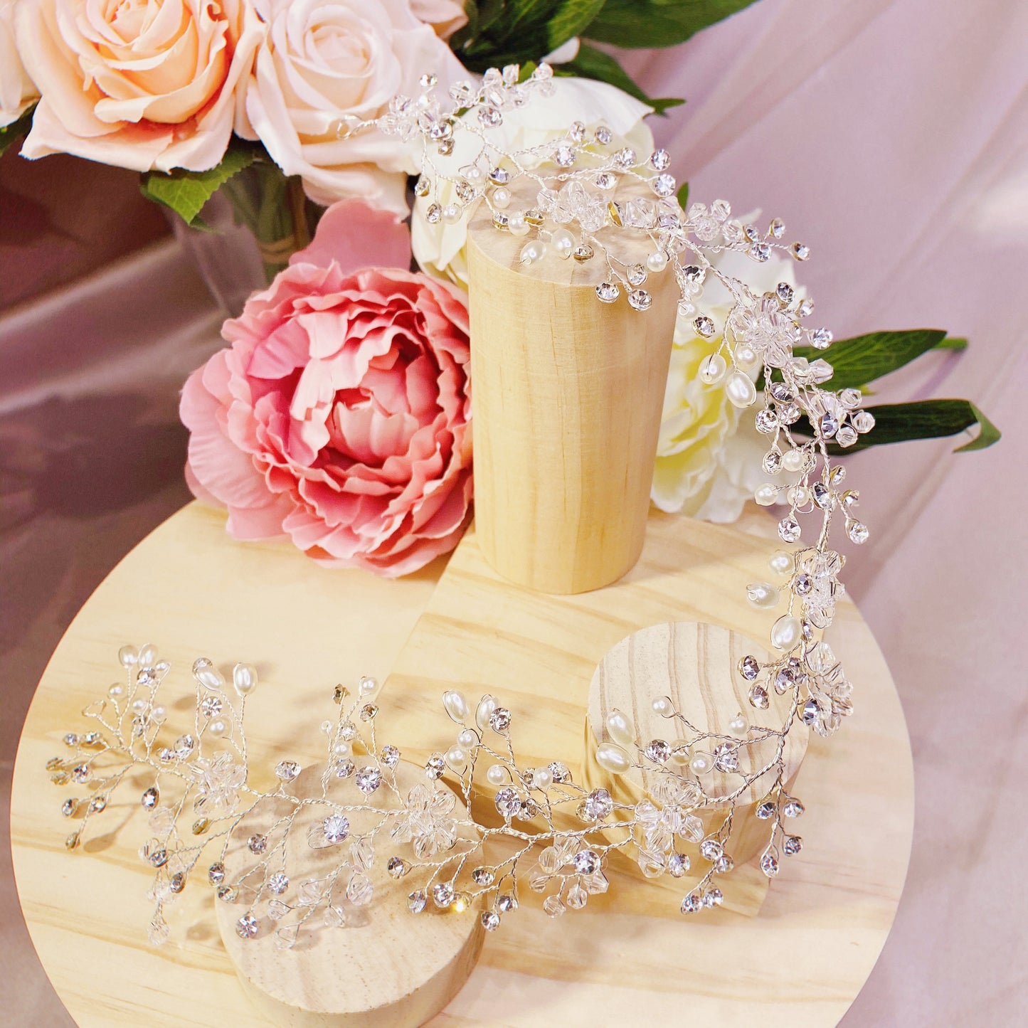 #12410070 Rhinestones, Imitation Pearls,Headband (Silver, Golden) 35cm*5cm