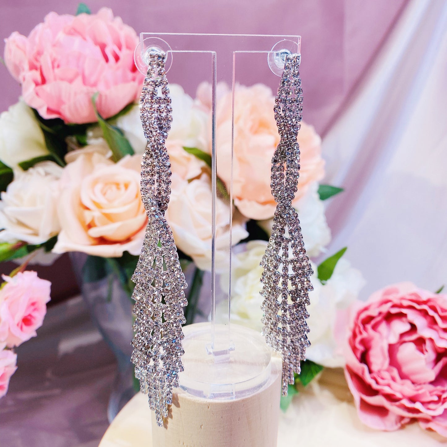 #01538002 Rhinestones Earring (Silver, Golden) 12cm*1.8cm