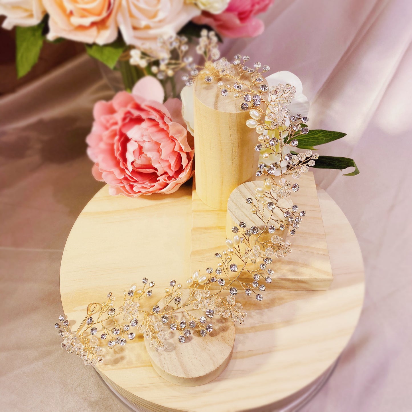 #12410070 Rhinestones, Imitation Pearls,Headband (Silver, Golden) 35cm*5cm