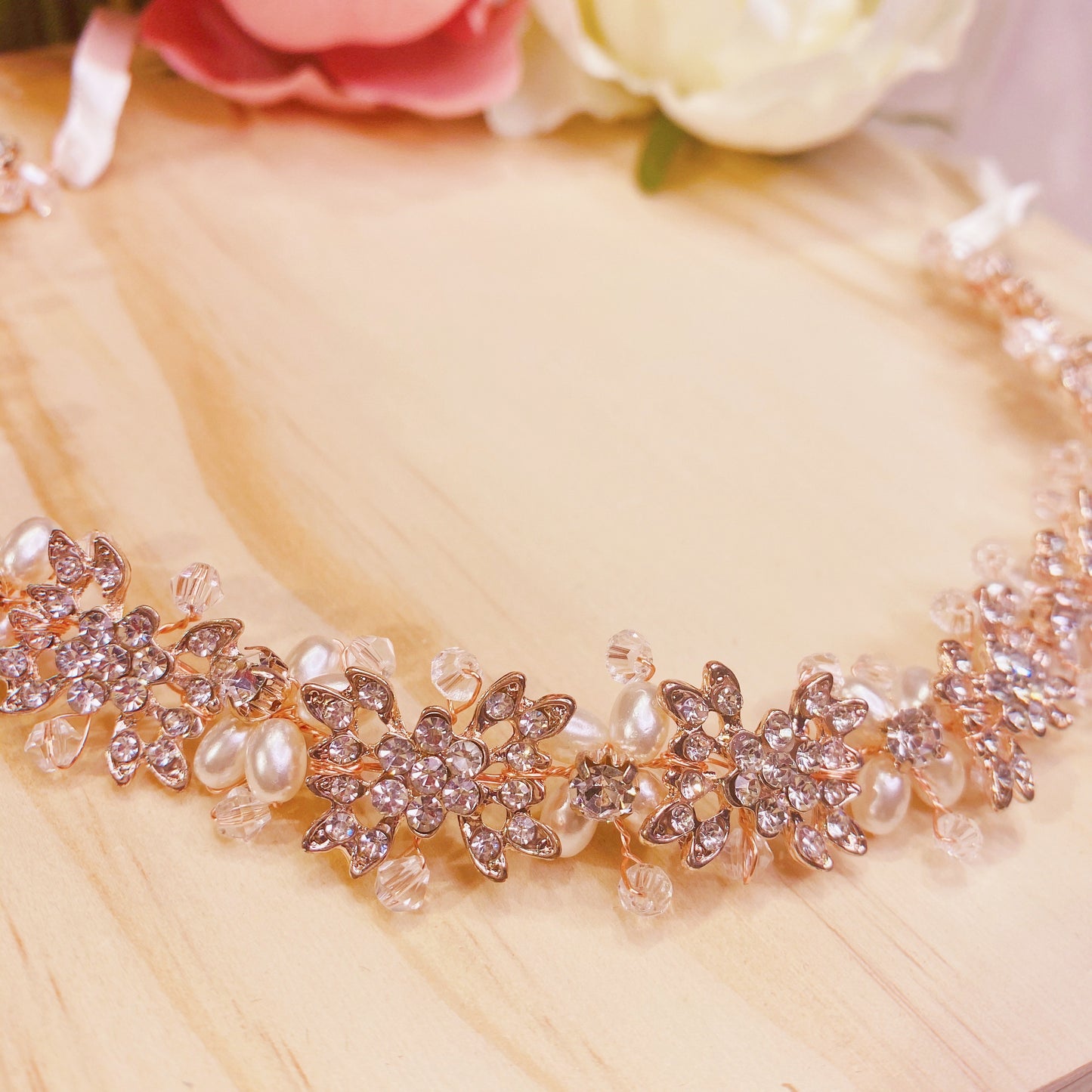 #06410074 Rhinestones Headband with Imitation Pearls (Rose Gold, Silver, Golden) 32cm*2.5cm