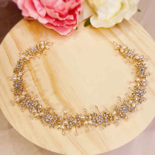#06410074 Rhinestones Headband with Imitation Pearls (Rose Gold, Silver, Golden) 32cm*2.5cm