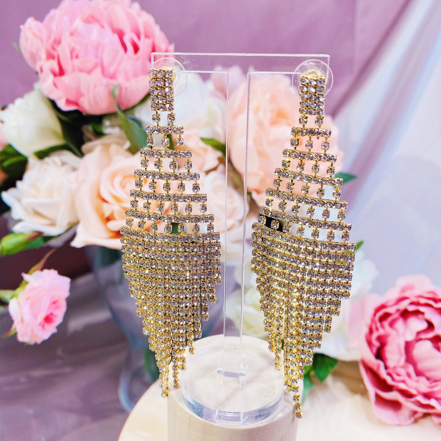 #01538003 Rhinestones Earrings (Silver, Golden) 10.5cm*4cm