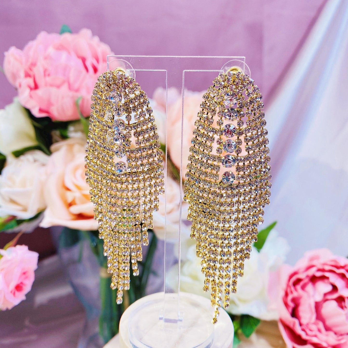 #01538004 Rhinestones Earrings (Silver, Golden) 9.5cm*3cm