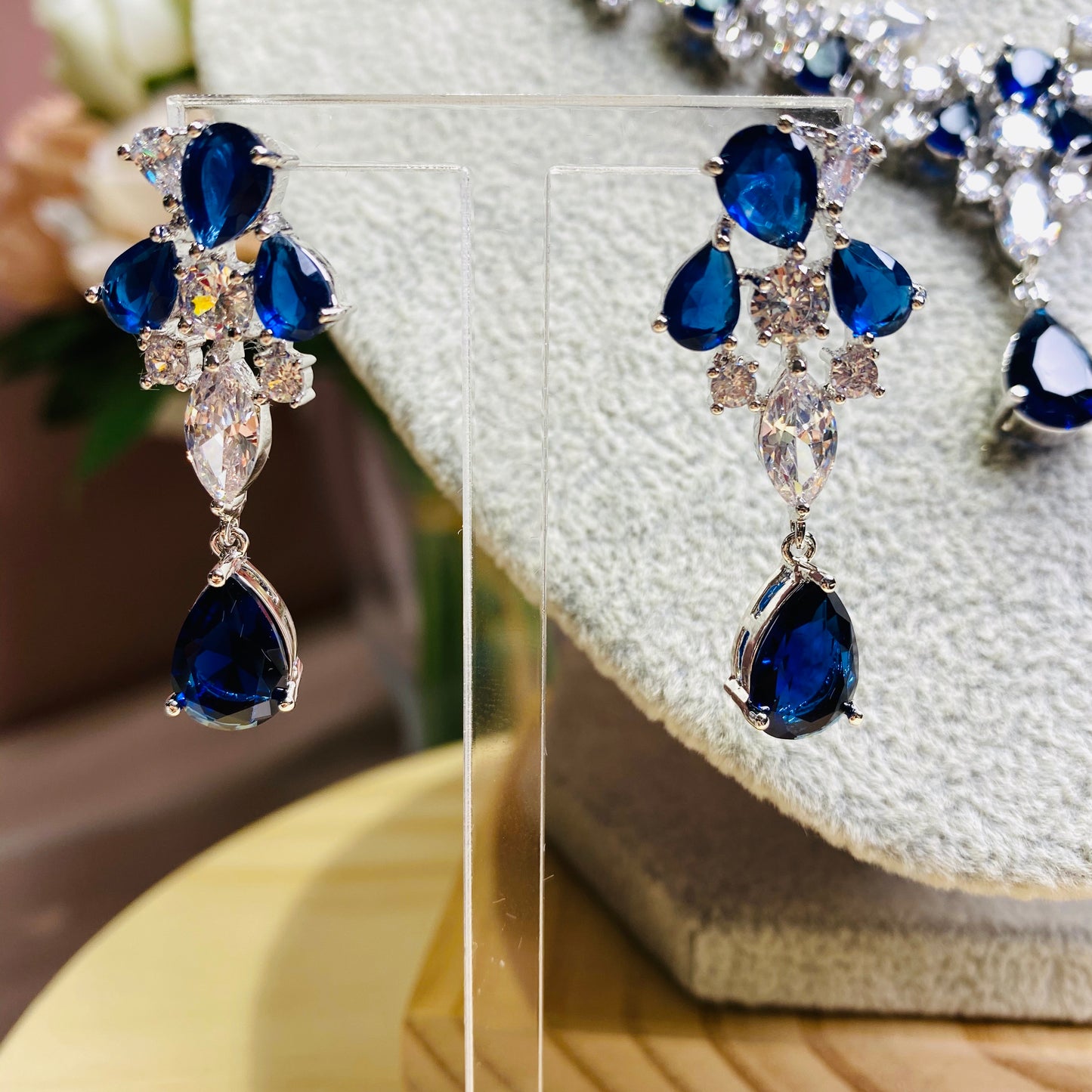#18522020 Cubic Zirconia Jewelry Set (Green,Blue,Silver)