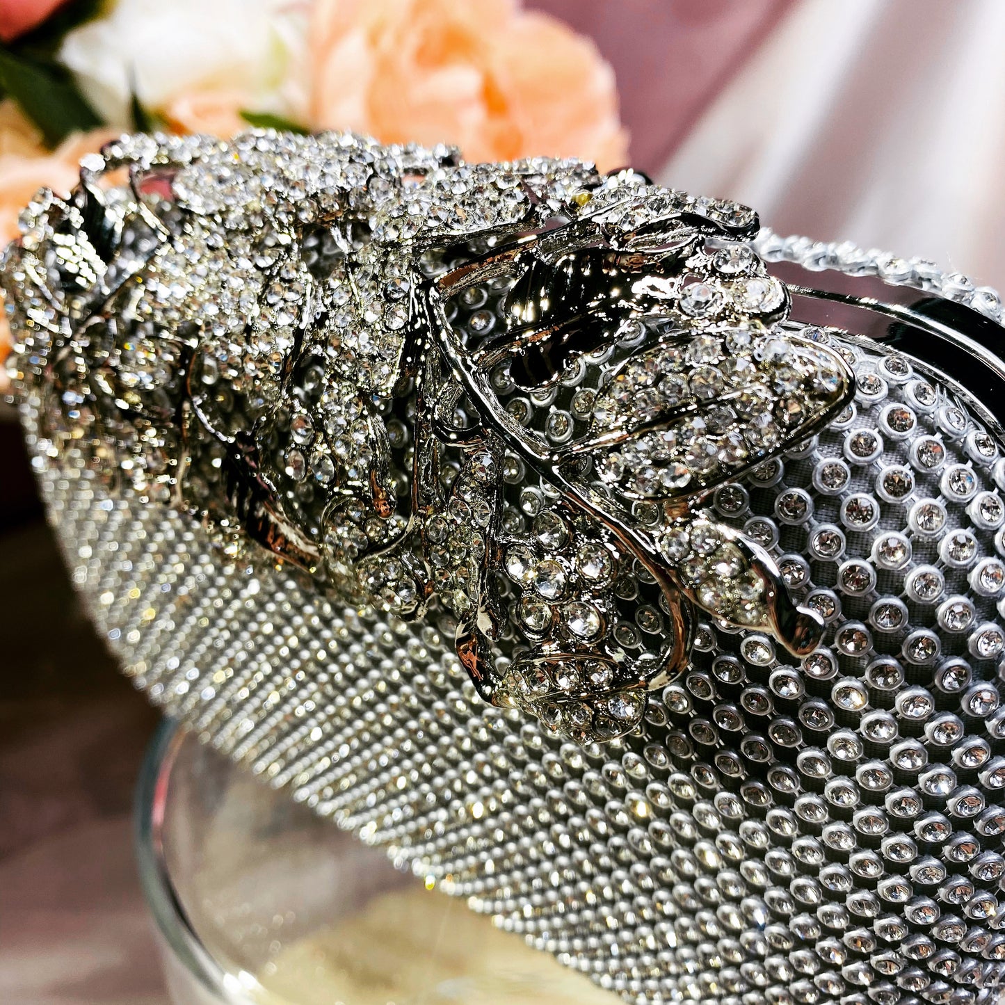 #12819102 Roses cover Rhinestone Clutches (Golden, Silver, Black)